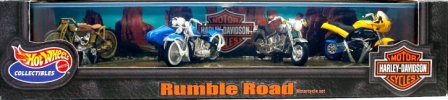 Rumble Road (Harley-Davidson) Rumble Road “Motorcycle Set” (Hotwheels "Exclusive  Limited Edition 1:64 Scale" Harley Davidson Plexi-Case 4-Cycle Set) "Rare-Vintage" (1999)