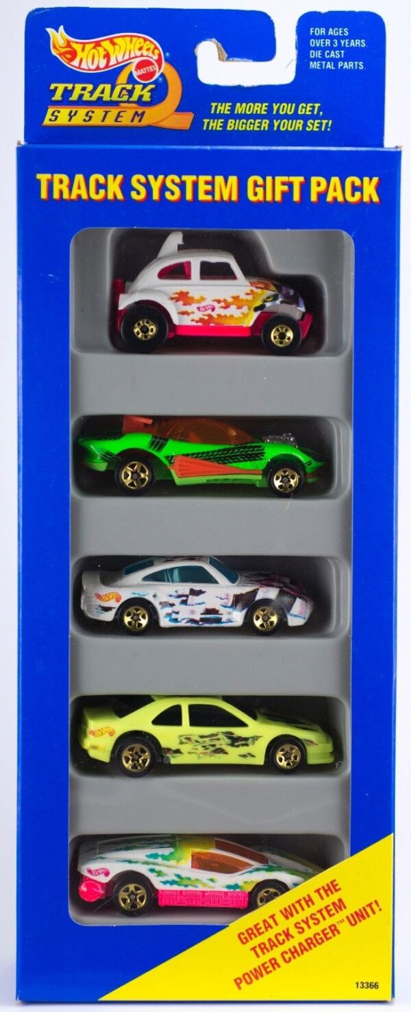 Track System Gift Pack “Multi-Colors-Collection Car #1 w/Gold Stocker Wheels Variation” (Hotwheels 1:64 Scale 5-Car Box Set) “Rare-Vintage” (1994)