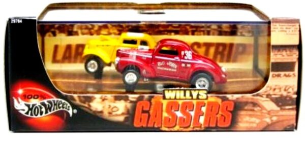 Willys Gassers Car Set (2000) - Copy Willys Gassers “Hot Rod Series” (Hotwheels "Exclusive Limited Edition 1:64 Scale" Willys Gassers 2-Car Plexi-Case Set) "Rare-Vintage" (2000)
