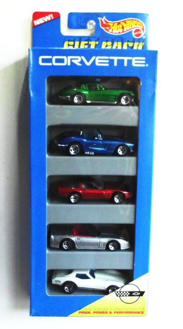 Corvette Double Stamped Package Label “Gift Pack“Error (2) Corvette Gift Pack "All Cars Has 5-Spk Wheels w/Double Stamped Package Label "Gift Pack"Error!" (Hotwheels 1:64 Scale 5-Car Box Set) “Rare-Vintage” (1995)