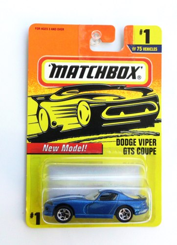 (1) Dodge Viper GTS Coupe (1997)-1 DODGE VIPER GTS COUPE “Card #01- Blue w/White Stripes” (Matchbox 75 Superfast Series) “Rare-Vintage” (1997)