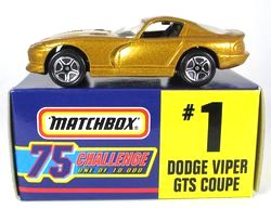 (1) Dodge Viper GTS Coupe “Card #01- Metallic Gold -1 of 10,000 Ltd. Ed.” (Matchbox 75 Gold Challenge Ltd. Ed. Series) “Rare-Vintage” (1997)