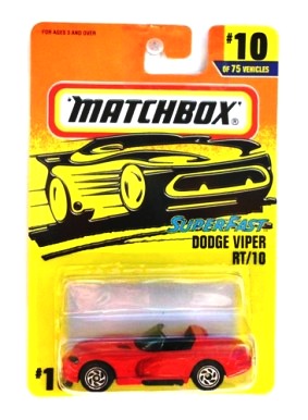 Dodge Viper RT/10 “Card #10- Red Convertible” (Matchbox 75 Superfast Series) “Rare-Vintage” (1997) 