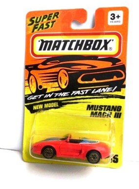 (15) Mustang Mach III (Red) 1993 - Copy Mustang Mach III- “Card! #15-Convertible-Red w/Black Hood” (Matchbox 75 “Tyco Fast Lane” Collectible Series) “Rare-Vintage” (1993)