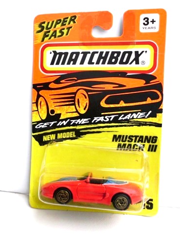 (15) Mustang Mach III (Red) 1993 Mustang Mach III- “Card! #15-Convertible-Red w/Black Hood” (Matchbox 75 “Tyco Fast Lane” Collectible Series) “Rare-Vintage” (1993)