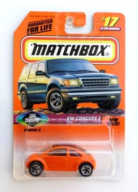 VW Concept 1-“Card #17-Orange w/Black Top” (Matchbox 75 Cool Concepts Series-3) “Rare-Vintage” (1997) 