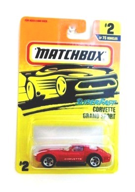 CORVETTE GRAND SPORT “Card #02- Red W/White Corvette Logo” (Matchbox 75 Superfast Series) “Rare-Vintage” (1997) 