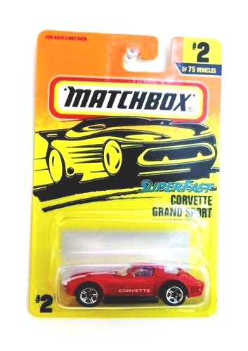 CORVETTE GRAND SPORT “Card #02- Red W/White Corvette Logo” (Matchbox 75 Superfast Series) “Rare-Vintage” (1997) 