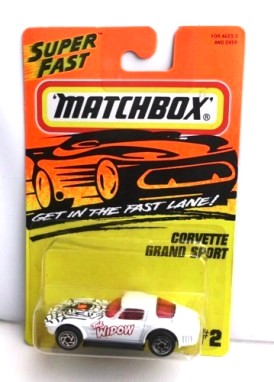 Corvette Grand Sport-“Card! #02-"The Widow" White-Variant” (Matchbox 75 “Tyco Fast Lane” Collectible Series) “Rare-Vintage” (1996)