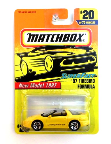 '97 Firebird Formula (Variant-Body Decals "Formula V8 Ram Air") “Card #20- Yellow” (Matchbox 75 Superfast Series) “Rare-Vintage” (1997)