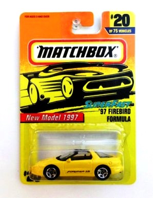 '97 Firebird Formula (Variant-Body Decals "Formula V8 Ram Air") “Card #20- Yellow” (Matchbox 75 Superfast Series) “Rare-Vintage” (1997)