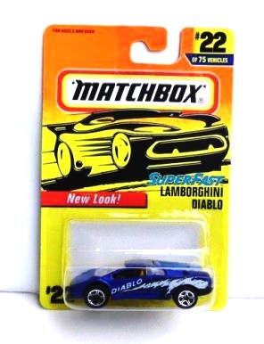 Lamborghini Diablo “Card #22- Blue W/White Diablo Logo” (Matchbox 75 Superfast Series) “Rare-Vintage” (1997) 