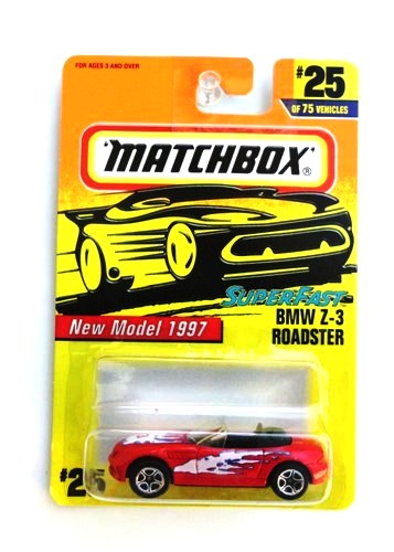 BMW Z-3 Roaster (Variant-Body Decals "Z3") “Card #25- Red w/White Splash” (Matchbox 75 Superfast Series) “Rare-Vintage” (1997) 
