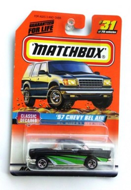 (31) '57 Chevy Bel Air (green & black - Copy '57 Chevy Bel Air Hardtop-“Card #31-Green & Black” (Matchbox 75 "Mattel Wheels Classic Decades" Series) “Rare-Vintage” (1997)