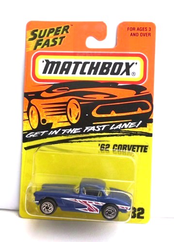 '62 Corvette-“Card! #32-Blue w/Red & White Tampo” (Matchbox 75 “Tyco Fast Lane” Collectible Series) “Rare-Vintage” (1996) 
