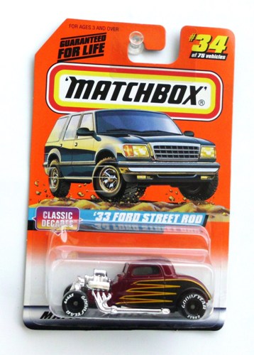 '33 Ford Street Rod Chrome Engine-“Card #34-Purple & Black w/Goodyear Tires” (Matchbox 75 "Mattel Wheels Classic Decades" Series) “Rare-Vintage” (1997) 