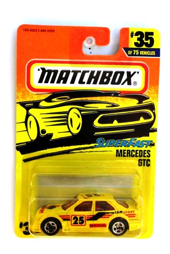 Mercedes GTC -(Variant Release) “Card #35- Red Windows-Yellow W/Black #25” (Matchbox 75 Superfast Series) “Rare-Vintage” (1997) 