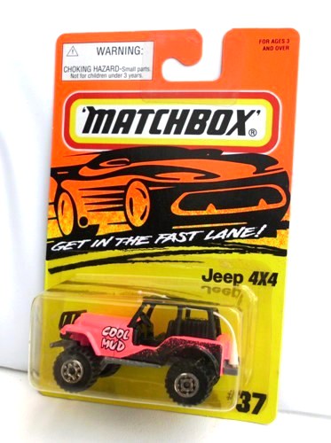 Jeep 4x4-“Card! #37-Pink Variant w/"Cool Mud" Tampo” (Matchbox 75 “Tyco Fast Lane” Collectible Series) “Rare-Vintage” (1996) 