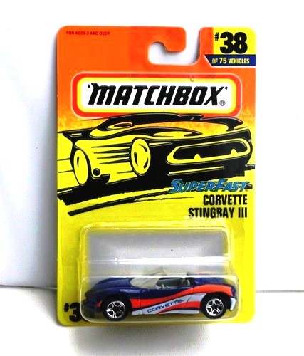 Corvette Stingray III -“Card #38- Blue Orange/White” (Matchbox 75 Superfast Series) “Rare-Vintage” (1997) 