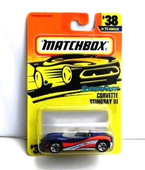 Corvette Stingray III -“Card #38- Blue Orange/White” (Matchbox 75 Superfast Series) “Rare-Vintage” (1997) 
