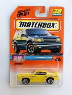 Pontiac GTO-The Judge-“Card #38-Yellow w/Purple Tampo” (Matchbox 75 Classic Decades Series-5) “Rare-Vintage” (1997) 