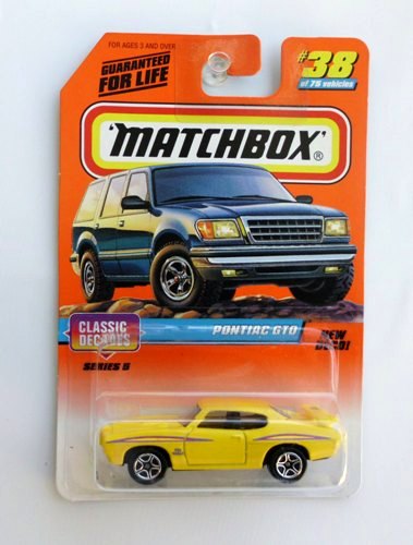 Pontiac GTO-The Judge-“Card #38-Yellow w/Purple Tampo” (Matchbox 75 Classic Decades Series-5) “Rare-Vintage” (1997) 