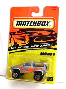 Bronco II-“Card! #39-Silver w/Orange-Fish Design” (Matchbox 75 “Tyco Fast Lane” Collectible Series) “Rare-Vintage” (1996) 