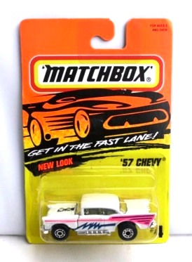'57 Chevy-“Card! #04-White/Pink” (Matchbox 75 “Tyco Fast Lane” Collectible Series) “Rare-Vintage” (1996) 