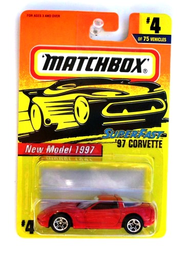 '97 Corvette “Card #04- Red w/Corvette on Window” (Matchbox 75 Superfast Series) “Rare-Vintage” (1997) 