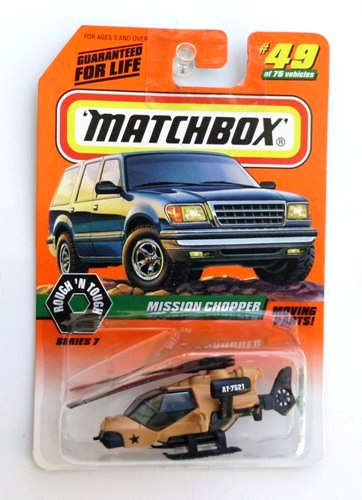 (49) Mission Chopper (Series-7) 1997 Mission Chopper -“Card #49-Brown” (Matchbox 75 Rough 'N Tough Series-7) “Rare-Vintage” (1997)