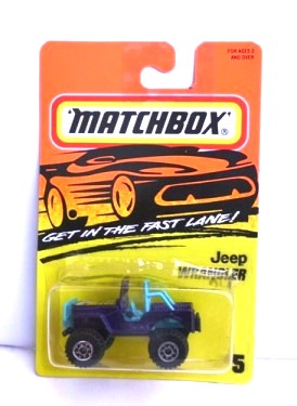 Jeep Wrangler-“Card! #05-Purple/Light Blue” (Matchbox 75 “Tyco Fast Lane” Collectible Series) “Rare-Vintage” (1996) 