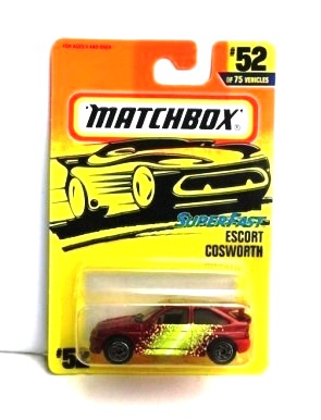 Escort Cosworth -“Card #52- Dark Red/Yellow” (Matchbox 75 Superfast Series) “Rare-Vintage” (1997) 