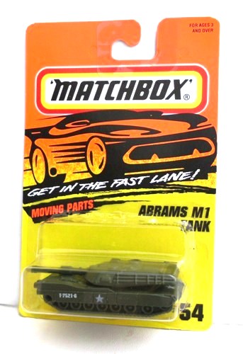 Abrams M1 Tank-“Card! #54-Military Green” (Matchbox 75 “Tyco Fast Lane” Collectible Series) “Rare-Vintage” (1996) 