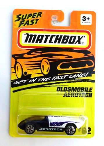 (62) Oldsmobile Areotech (Areotech Logo)1994 Oldsmobile Areotech- “Card! #62-Purple/White w/Silver Wheels & Areotech Tampo” (Matchbox 75 “Tyco Fast Lane” Collectible Series) “Rare-Vintage” (1994)