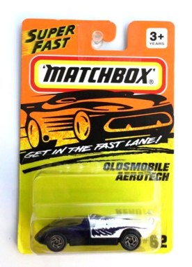 (62) Oldsmobile Areotech (No-Areotech Logo) 1994 - Copy Oldsmobile Areotech -Silver Wheels Variant “Card! #62-Purple & White w/o Areotech Tampo” (Matchbox 75 “Tyco Fast Lane” Collectible Series) “Rare-Vintage” (1994)