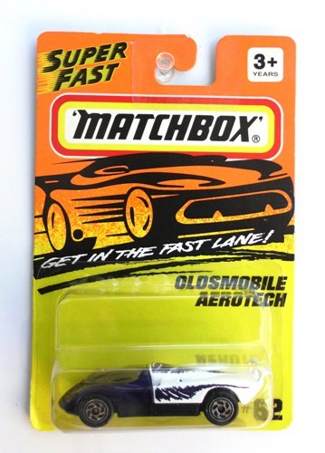 Oldsmobile Areotech -Silver Wheels Variant “Card! #62-Purple & White w/o Areotech Tampo” (Matchbox 75 “Tyco Fast Lane” Collectible Series) “Rare-Vintage” (1994) 