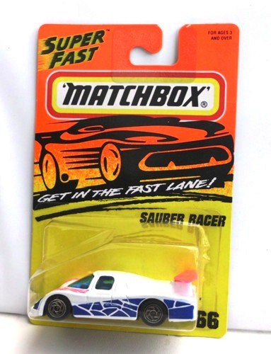 Sauber Racer-“Card! #66-White w/Blue & Pink” (Matchbox 75 “Tyco Fast Lane” Collectible Series) “Rare-Vintage” (1996) 
