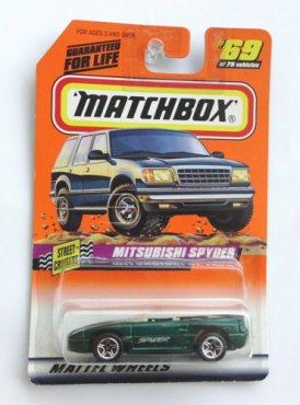 Mitsubishi Spyder-Convertible“Card #69-Dark Green w/Silver-Spyder Tampo” (Matchbox 75 “Mattel Wheels Street Cruisers” Series) “Rare-Vintage” (1997) 