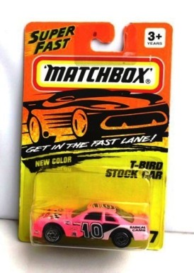 (7) T-Bird Stock Car (Pink) 1994 - Copy T-Bird Stock Car- “Card! #07-Pink & Black w/#10 Tampo” (Matchbox 75 “Tyco Fast Lane” Collectible Series) “Rare-Vintage” (1994)