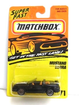 Mustang Cobra-“Card! #71-Black W/Gray Hood Tampo” (Matchbox 75 “Tyco Fast Lane” Collectible Series) “Rare-Vintage” (1996) 