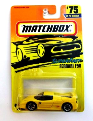 Ferrari F50 “Card #75- Yellow W/Small Ferrari side logo” (Matchbox 75 Superfast Series) “Rare-Vintage” (1997) 