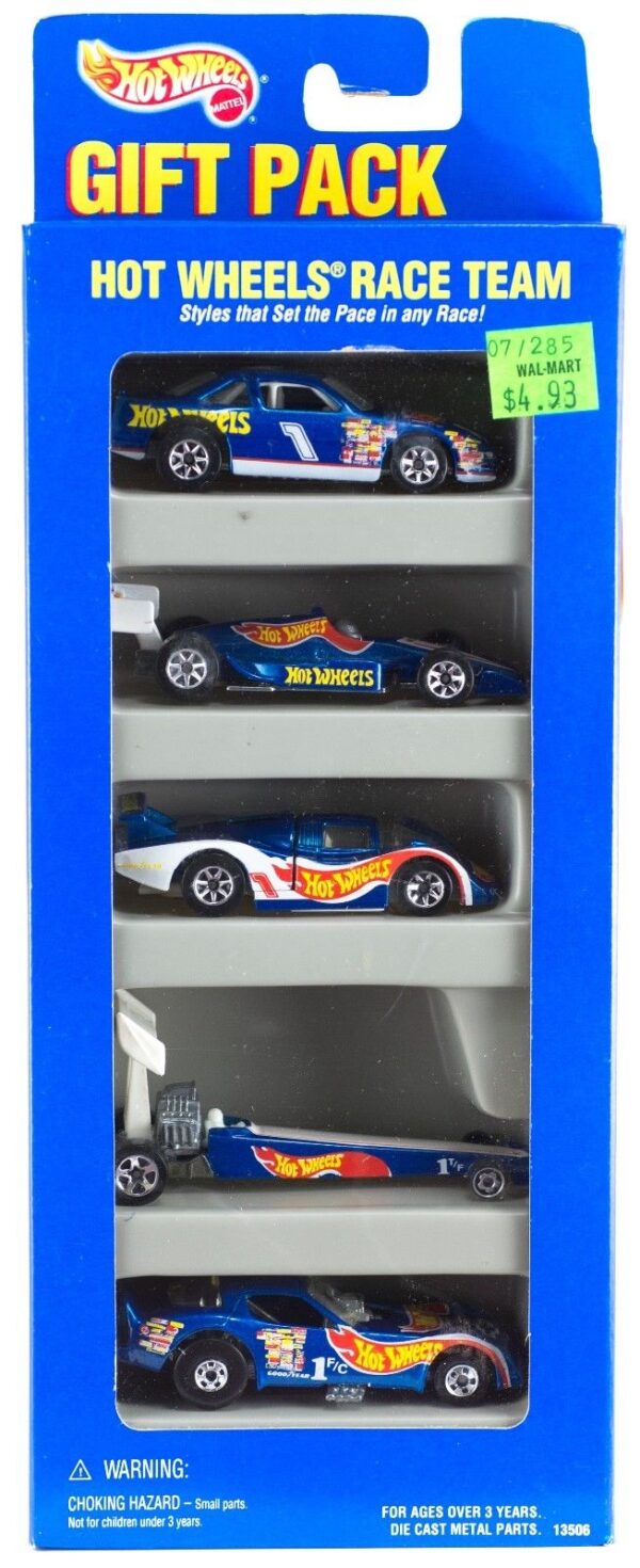 Hotwheels Race Team Gift Pack "5-Spk, 7-Spk & Basic Hub Wheel Variation" (Hotwheels 1:64 Scale 5-Car Box Set) “Rare-Vintage” (1995)