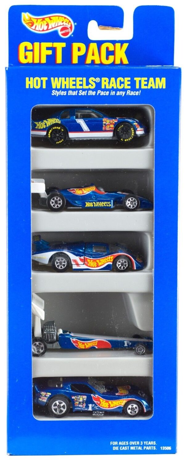 Race Team 5 Pack Gift Set 1996 Goodyear Tires Hotwheels Race Team Gift Pack "Goodyear Eagle Tires, Large/Small Wheel Variation" (Hotwheels 1:64 Scale 5-Car Box Set) “Rare-Vintage” (1995)