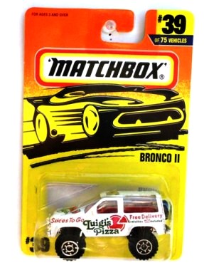 Bronco II -“Card #39- White-LUIGI'S PIZZA” (Matchbox 75 Challenge Series) “Rare-Vintage” (1997) 