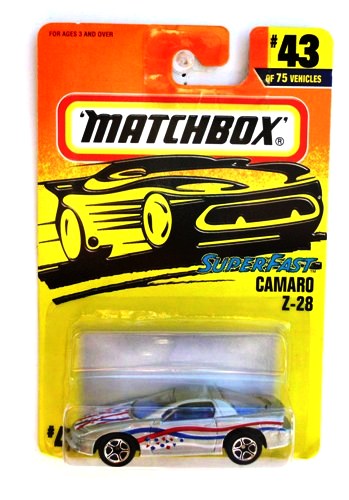 Camaro Z-28 -“Card #43- Metallic Silver/Stars 'n Stripes” (Matchbox 75 Superfast Series) “Rare-Vintage” (1997)