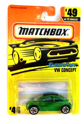 VW Concept -“Card #49- Green W/Black Roof” (Matchbox 75 Superfast Series) “Rare-Vintage” (1997) 