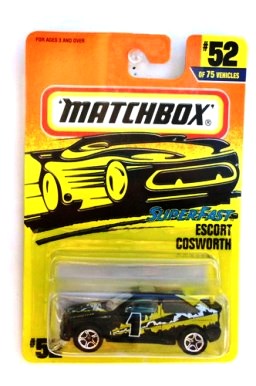 Escort Cosworth -“Card #52- Black/Yellow #1” (Matchbox 75 Superfast Series) “Rare-Vintage” (1997) 