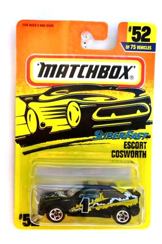 Escort Cosworth -“Card #52- Black/Yellow #1” (Matchbox 75 Superfast Series) “Rare-Vintage” (1997) 