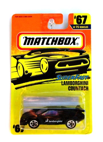 Lamborghini Countach -“Card #67-Black w/White Lamborghini” (Matchbox 75 Superfast Series) “Rare-Vintage” (1997) 