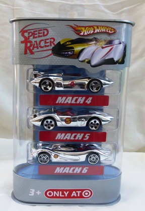 HW_SPEED RACER (EXCLUSIVE SET)-2 - Copy Speed Racer “Mach 4, Mach 5, Mach 6” (Hotwheels Speed Racer "Target Exclusive" 3-Car Chrome Set) "Rare-Vintage" (2007)